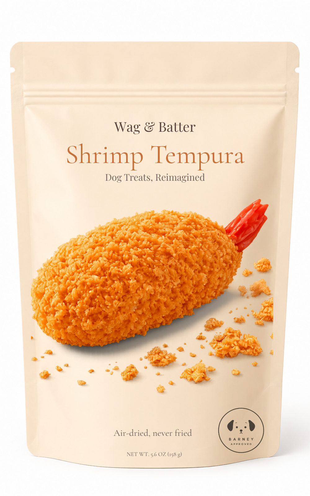 Wag & Batter handmade Shrimp Tempura dog treats made with shrimp, coconut and egg.